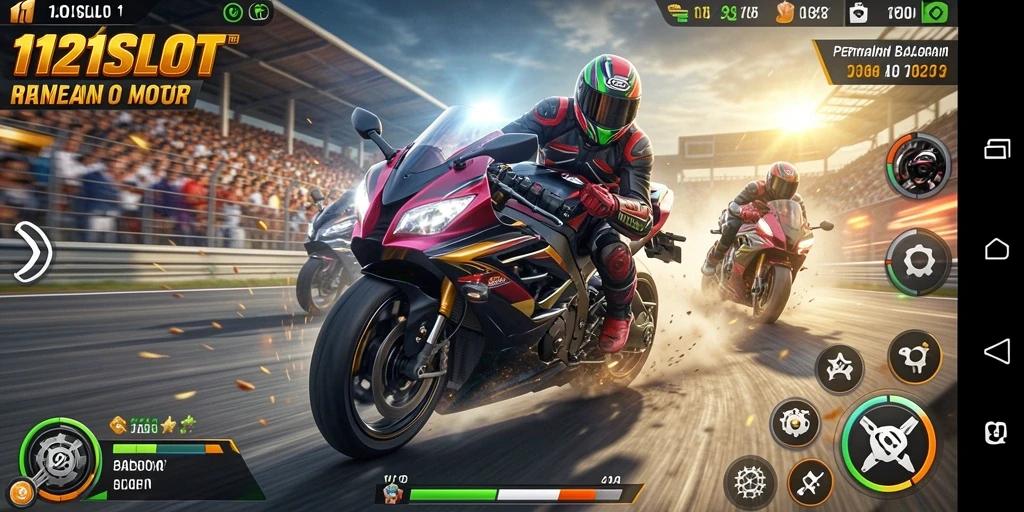 Gameplay mendebarkan dari 1121SLOT dalam balapan motor.