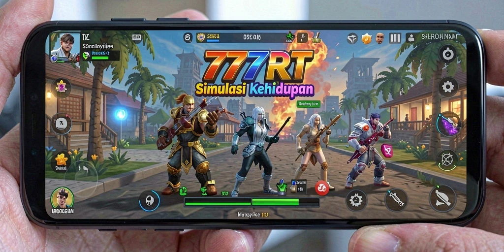 Tampilan gameplay 777RT menampilkan karakter dan aktivitas dalam dunia simulasi yang dinamis.