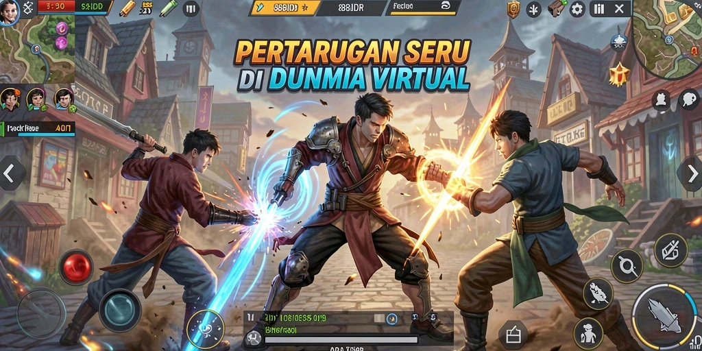 Screenshot gameplay Fighting 888IDR menampilkan pertarungan yang intens.