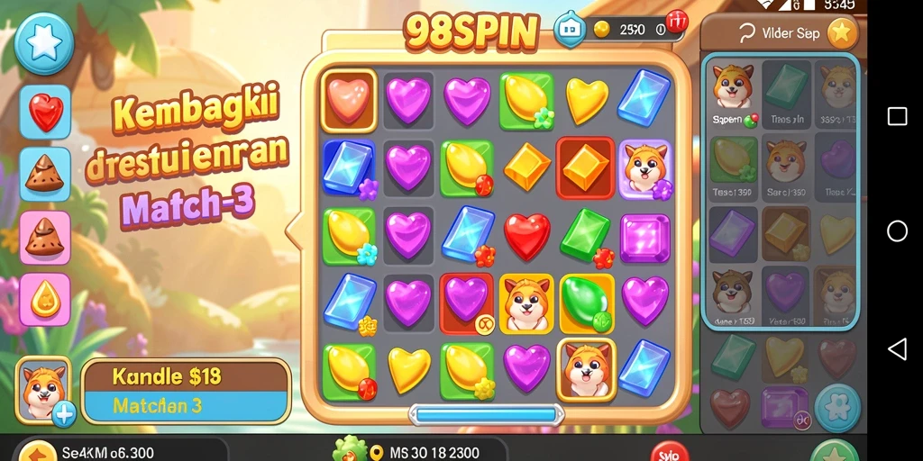 Screenshot 98SPIN yang menunjukkan gameplay seru dalam Match-3.