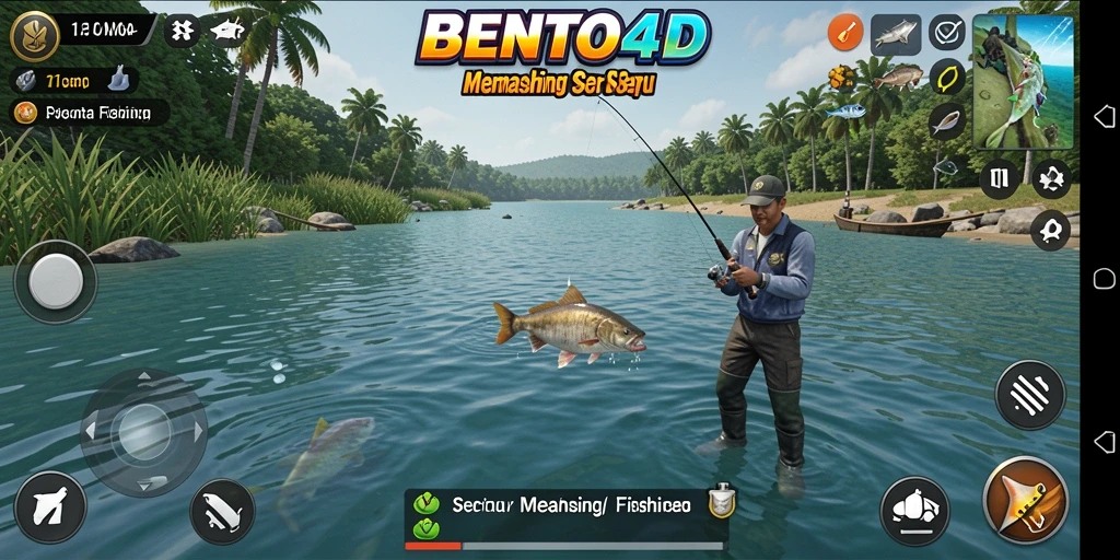 Screenshot BENTO4D menampilkan momen memancing yang intens dan menegangkan.