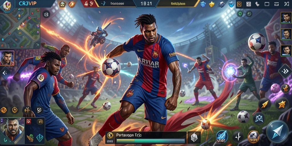 Tampilan gameplay seru dalam <strong>CR7VIP</strong> dengan pertarungan tim yang intens.