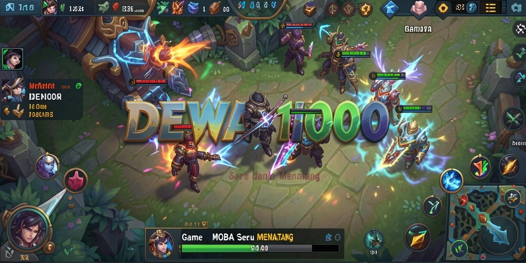 Tangkapan layar gameplay DEWA1000 yang menunjukkan aksi pertarungan seru.