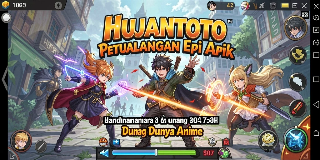 Tampilan gameplay HUJANTOTO yang penuh aksi dan karakter anime berwarna-warni.
