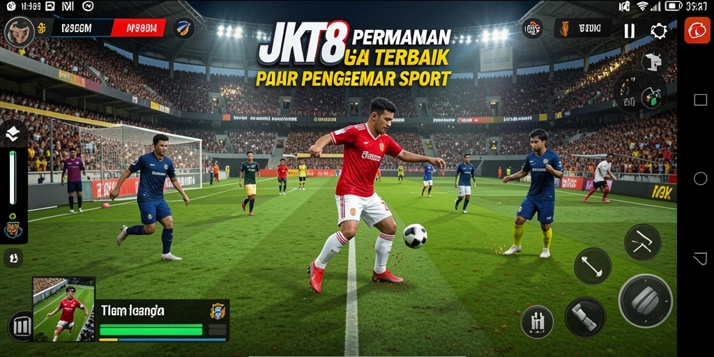 Tampilan gameplay seru di JKT8 dengan aksi olahraga mendebarkan.
