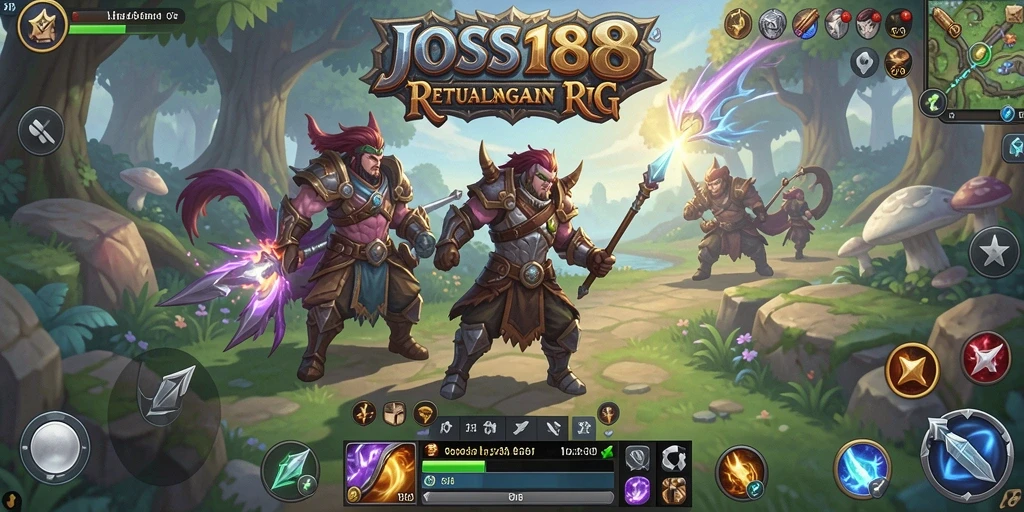 Screenshot utama JOSS188 menampilkan karakter bertarung dalam pertempuran epik.