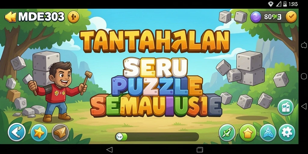 Screenshot utama MODE303 menunjukkan gameplay Puzzle yang seru dan menantang.