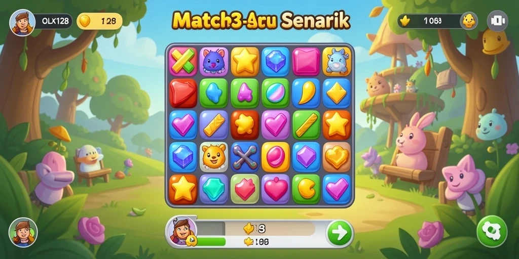 Screenshot gameplay menampilkan kombinasi berwarna-warni dalam OLX128.