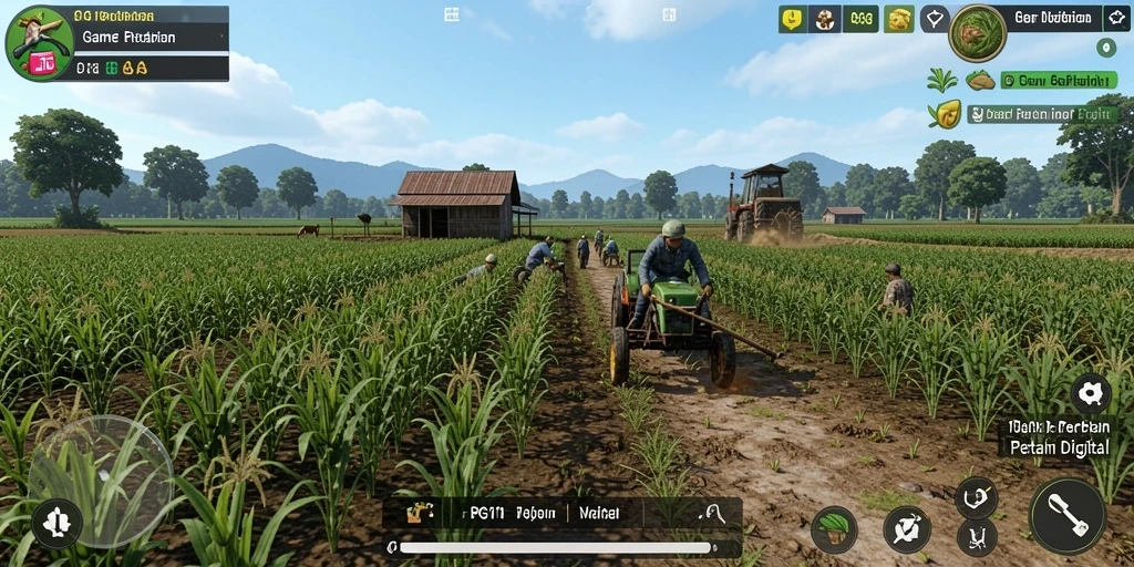 Screenshot PG11 menampilkan kebun yang subur dengan berbagai tanaman.