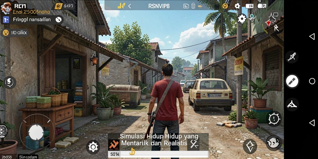 Screenshot permainan RSNVIP8 yang menunjukkan interaksi karakter dalam simulasi kehidupan.