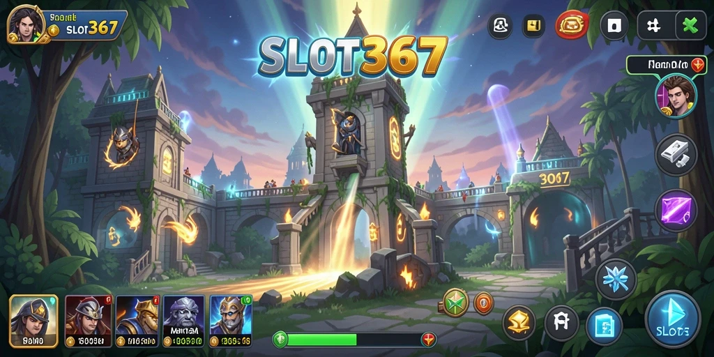 Tampilan gameplay SLOT367 dengan pertahanan menara yang menakjubkan.