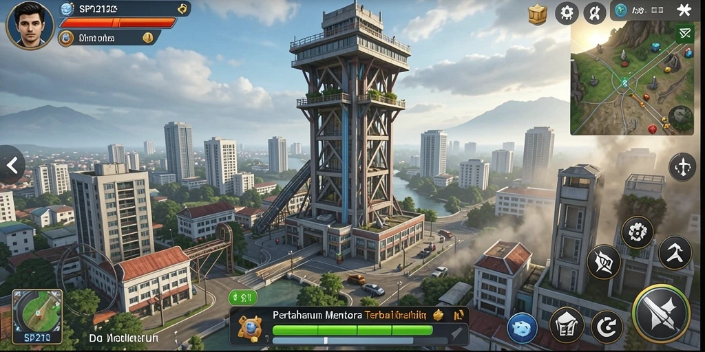 Screenshot gameplay SP212 menampilkan pertahanan menara yang strategis dan seru.