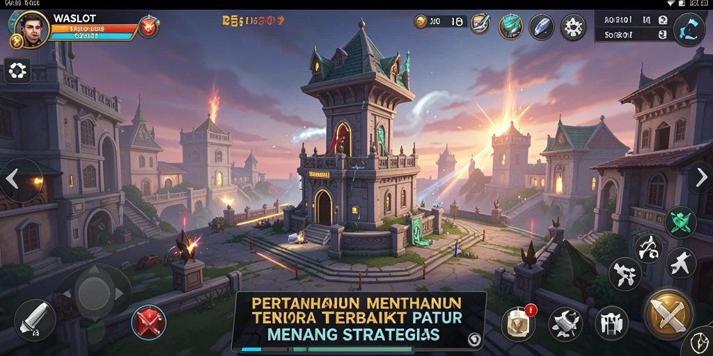 Tangkapan layar WASLOT menunjukkan aksi gameplay Tower Defense yang intens.